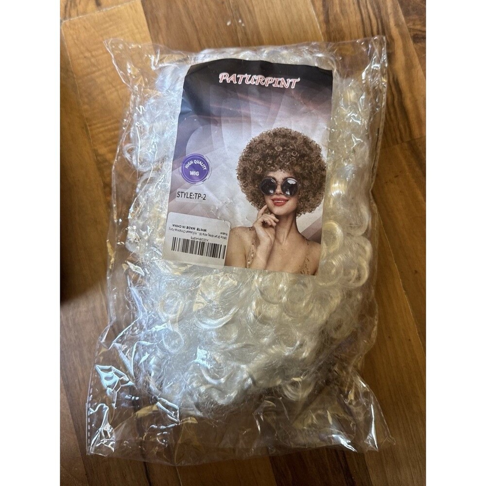 Economy White Afro Wig ~ HALLOWEEN 60s 70s DISCO CLOWN COSTUME PARTY CURLY FRO
